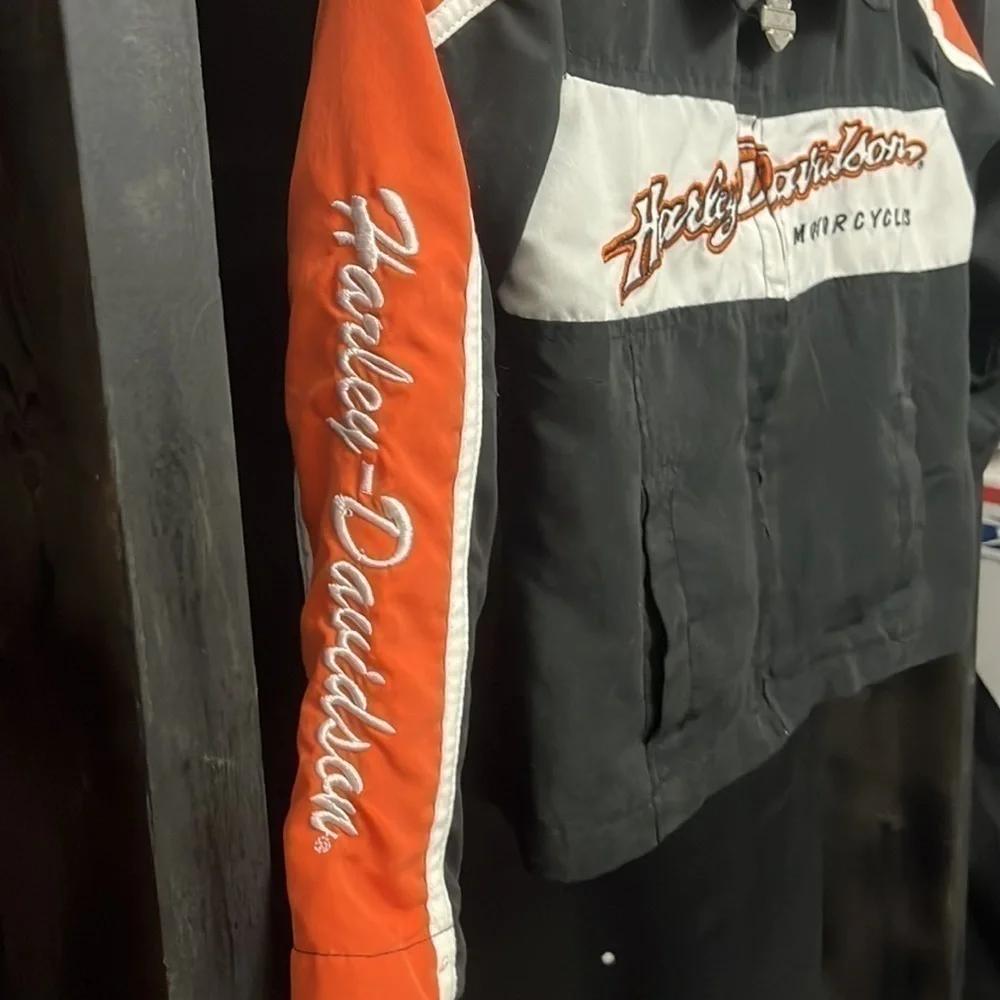 HARLEY Davidson- black and orange polyester full zip jacket